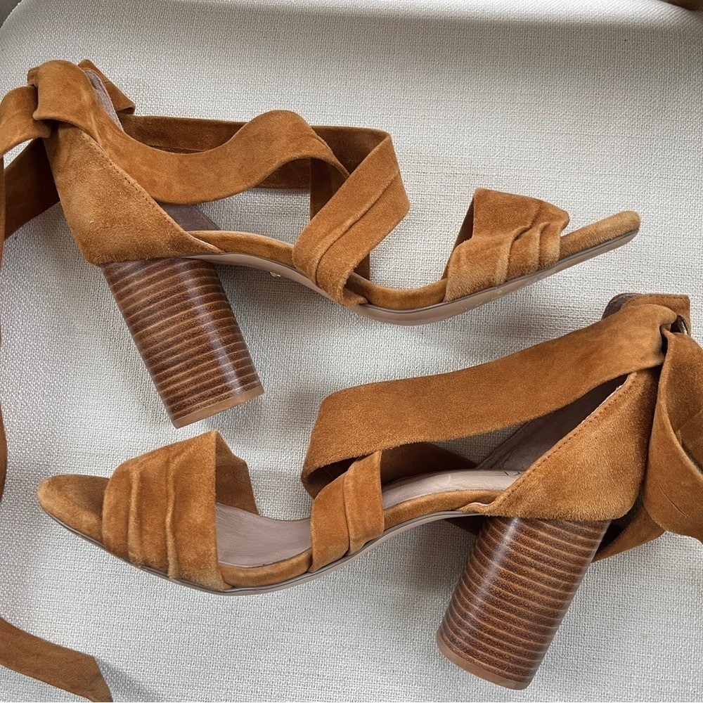 REVOLVE x RAYE Mia Cognac Suede Ankle Wrap Sandal Sz 10 - Picture 4 of 12
